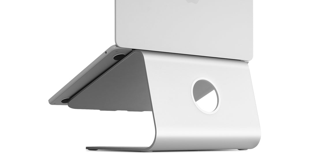 Rain Design mStand in silver on a minimal desk